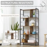 HOMCOM Estantería Librería de 4 Niveles con 8 Compartimentos de Almacenamiento Estilo Industrial para Sala de Estar Oficina Dormitorio 74x30x157,5 cm Marrón Rústico(m-5)