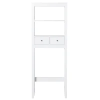 kleankin Estantería para Baño sobre Inodoro WC Lavadora Mueble con 3 Estantes y 2 Cajones con Dispositivo Antivuelco 60x20x165 cm Blanco(m-7)