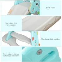 HOMCOM Toboggan Enfant avec Panier de Basket-Ball Échelle d'escalade pour enfant +18 mois Usage intérieur et extérieur Charge Max 20KG dim. 147L x 82l x 85,5H cm Bleu et Gris(m-8)