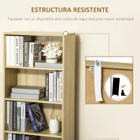 HOMCOM Estantería Librería Armario de Libros con 4 Compartimentos Abiertos y 2 Puertas para Salón Oficina 59x29x180 cm Natural(m-5)