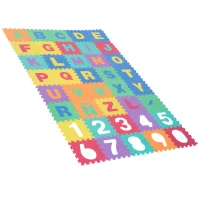 HOMCOM Alfombra Puzzle Infantil 40 Piezas de 31x31x1cm Juego Rompecabezas con 29 Letras Acento y Números 0 al 9 Colchoneta Suave para Niños 3,6 m² Espuma EVA(m-8)