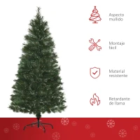 HOMCOM Árbol de Navidad 150 cm Artificial con 219 Agujas de Pino de PVC Ignífugo Base Plegable y Soporte de Acero Montaje Rápido Decoración Navideña para Interiores Verde(m-7)
