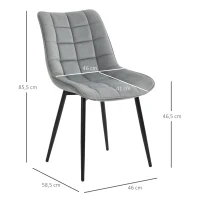 HOMCOM Conjunto de 2 Sillas de Comedor Tapizadas en Terciopelo Acolchadas con Patas de Metal de Estilo Nórdico y Vintage 46x58,5x85,5 cm Gris(m-3)