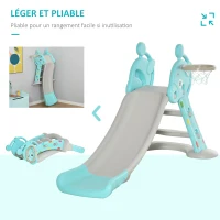 HOMCOM Toboggan Enfant avec Panier de Basket-Ball Échelle d'escalade pour enfant +18 mois Usage intérieur et extérieur Charge Max 20KG dim. 147L x 82l x 85,5H cm Bleu et Gris(m-7)