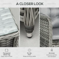 Outsunny 4 Pieces Outdoor PE Rattan Garden Furniture with Cushions, Aluminium Patio Wicker Conservatory Sofa Set with Glass Top Coffee Table, Mixed Grey(m-6)