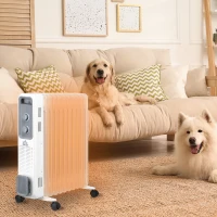 HOMCOM 2500W Oil Filled Radiator, 11 Fin, Portable Electric Heater with 3 Heat Settings, Safety Cut-Off and Wheels, White(m-2)
