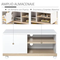 HOMCOM Mueble para TV Televisión de 42 Pulgadas Mesa de Salón Moderno Móvil con 4 Ruedas Estante Ajustable y Armario Amplio Espacio 80x45x39,5 cm Blanco(m-5)