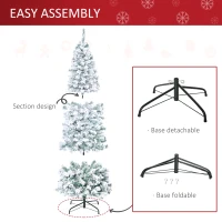HOMCOM 6FT Prelit Artificial Snow Flocked Christmas Tree with Warm White LED Light, Holiday Home Xmas Decoration, Green White(m-6)