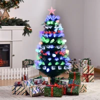 HOMCOM 5FT Pre-Lit Artificial Christmas Tree w/ Fibre Optic Baubles Fitted Star LED Light Holiday Home Xmas Decoration-Green(m-10)