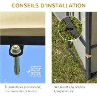 Outsunny Pergola adossable dim. 4L x 3l x 2,7H m pavillon de jardin toile polyester haute densité moustiquaires crème structure métal époxy gris(m-7)