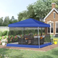Outsunny Tonnelle 3 x 3 m barnum automatique pop-up 4 moustiquaires amovibles 2 zippées bleu(m-2)