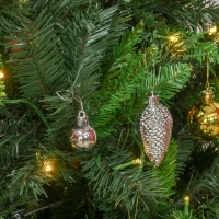 HOMCOM 1.8m 6ft Pre-Lit Artificial Christmas Tree 200 LED Xmas Tree Holiday Décor with Decorative Balls Ornament Metal Stand(m-9)