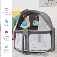 HOMCOM Cuna de Viaje Plegable y Portátil Cuna Infantil para Bebé con Bolsa de Transporte Dosel Extraíble Colchón hasta 15 kg 70x74x78 cm Gris(m-4)