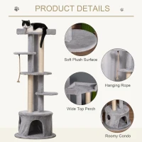 PawHut Cat Tree for Indoor Cats Kitten Tower Multi-level Activity Centre Pet Furniture with Scratching Post Condo Hanging Ropes Plush Perches Grey(m-4)