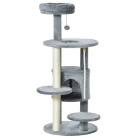 PawHut Cat Tree Tower for Indoor Cats 112cm Climbing Kitten Activity Center with Jute Scratching Post Perch Hanging Ball Toy Teasing Rope Dark grey(m-11)