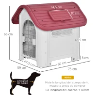 PawHut Caseta para Perro con Puerta Extraíble Base Elevada 3 Respiraderos y Ventana Abrible Caseta de Perros para Interior y Exterior 59x75x66 cm Gris Rojo(m-3)