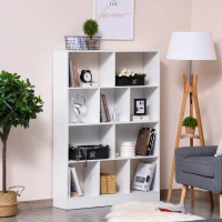 HOMCOM Estantería Librería de 4 Niveles con 10 Compartimentos Estantes de Almacenaje Multiusos para Libros Plantas 100x23,8x140 cm Blanco(m-2)