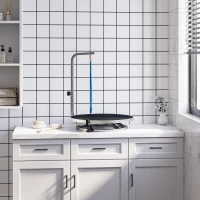 PawHut Round Pet Grooming Table Rotatable Dog Drying Table Adjustable Arm Stainless Steel Frame Safety Leash Φ55 cm Black(m-10)