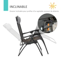 Outsunny Chaise longue pliable de jardin zéro gravité plateau porte gobelet accessoires tétière acier résine tressée gris(m-6)