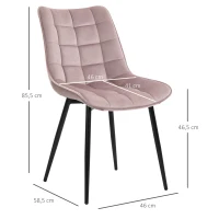 HOMCOM Conjunto de 2 Sillas de Comedor Tapizadas en Terciopelo Acolchadas con Patas de Metal de Estilo Nórdico y Vintage 46x58,5x85,5 cm Rosa(m-3)