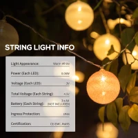 Outsunny 4-Pack Garden String Lights, Total 70ft 80 LED Globe Lights, Hanging Festoon Lights for Outdoor/Indoor, Party, Festival Decor(m-4)