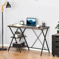 HOMCOM Bureau Informatique Design Industriel 2 étagères châssis piètement croisé métal Noir MDF Aspect Bois Brun(m-2)
