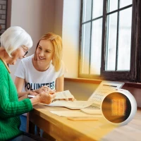 HOMCOM Small Table Top Space Heater, Ceramic Electric Heater with 2 Heat and Fan, Adjustable Temperature, Tip-Over & Overheating Protection, 900W/1500W(m-10)