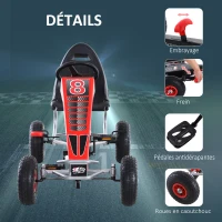 HOMCOM Kart à pédales Go-Kart Enfants 129L x 59l x 70H cm Ø Roues 26 cm siège Ergonomique Rouge(m-6)