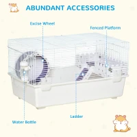 PawHut 2 Tier Hamster Cage, Gerbil Cage with Exercise Wheel, Water Bottle, Ladder, White(m-5)