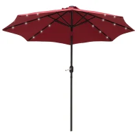 Outsunny 24 LED Solar Powered Parasol Umbrella-Wine Red(m-11)