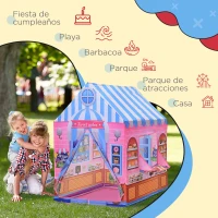 HOMCOM Tienda de Campaña para Niños Casita Infantil Tipi Infantil Tipo Pastelería Regalo para Niños de 3 Años 93x69x103 cm Rosa(m-6)