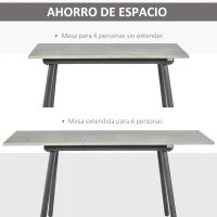 HOMCOM Mesa de Comedor Extensible Mesa de Cocina Rectangular para 4-6 Personas con Patas de Metal y Pies Ajustables 160x80x76 cm Gris(m-4)