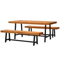 Outsunny Garden 3 Pieces Acacia Wood Picnic Table and 2 Benches Set Dining Trestle Beer Table Patio Outdoor Indoor Furniture(m-11)