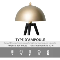 HOMCOM Lampe de bureau lampe de chevet aspect élégant et moderne avec abat-jour en bol doré et base de trépied noir pour chambre à coucher bureau salle d'étude(m-7)