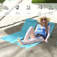 Outsunny Set of Two Metal Frame Beach Chairs, with Reclining Backs - Blue(m-4)