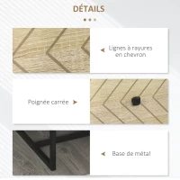 HOMCOM Meuble TV 2 tiroirs 2 niches de rangement bois et pieds en métal dim. 120L x 39l x 44,5H cm(m-5)
