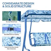 Outsunny 2 Seater Kids Swing Chair Double Garden Swing Seat w/ Belt Adjustable Canopy Fun Toddler Glider Hammock Lounge Backyard Blue(m-5)