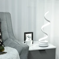 HOMCOM Modern Wave-Shaped LED Table Lamp with Round Metal Base for Living Room, Bedroom, Study, Dining Room, Office, Cool White 6000K, White(m-10)