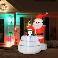 HOMCOM 5ft Christmas Inflatable Santa Claus and Penguin with Ice House Built-in LED Blow Up Decoration Outdoor, Xmas Decor for Holiday Party Garden(m-10)