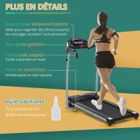 HOMCOM Tapis de course électrique pliant 440 W tapis roulant motorisé vitesse réglable 1-10 Km/H écran LCD multifonctions 12 programmes prédéfinis support iPad porte-gobelets châssis acier noir argent(m-7)