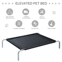 PawHut Raised Dog Bed Cat Elevated Lifted Cooling Portable Camping with Metal Frame Black (Large)(m-5)