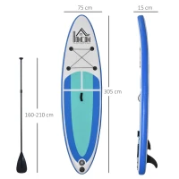 HOMCOM Stand up paddle gonflable surf planche de paddle pour adulte dim. 305L x 75l x 15H cm nombreux accessoires fournis PVC(m-3)