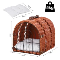 PawHut Wicker Cat Carrier Basket Kitten Bed Portable Pet Caves Houses w/ Soft Cushion 37 x 29 x 28 cm Orange(m-3)