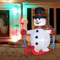 HOMCOM 6FT Christmas Inflatable Skiing Snowman Holiday Yard Lawn Decoration with LED Lights, Indoor Outdoor Blow Up Décor(m-10)