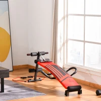 HOMCOM Banc de musculation pliable multifonction appareil fitness sit-up abdo hauteur réglable amortisseurs + sangles élastiques acier revêtement synthétique 137 x 72 x 62 cm rouge noir(m-2)