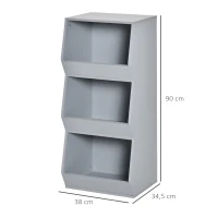 HOMCOM Estantería Infantil Librería de Madera para Niños con 3 Estantes Almacenamiento de Juguetes Libros para Habitación de los Niños Sala de Juegos 38x34,5x90 cm Gris(m-3)