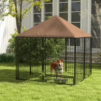 PawHut Outdoor Dog Kennel Puppy Play Pen with Canopy Garden Playpen Fence Crate Enclosure Cage Rotating Bowl 141 x 141 x 151 cm(m-10)