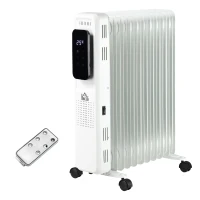 HOMCOM 2500W Oil Filled Radiator, 11 Fin Portable Electric Heater with LED Display, 24H Timer, 3 Heat Settings, Adjustable Thermostat, Safety Cut off, Remote Control, White(m-11)
