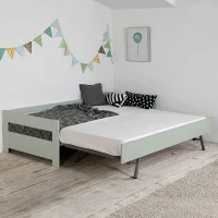 HOMCOM Lit gigogne Enfant 90 x 190 cm - Structure lit avec lit tiroir - sommiers à Lattes Inclus - Acier pin Massif MDF Classe E1 Vert(m-4)