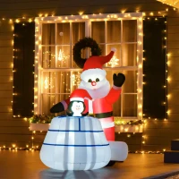 HOMCOM 5ft Christmas Inflatable Santa Claus and Penguin with Ice House Built-in LED Blow Up Decoration Outdoor, Xmas Decor for Holiday Party Garden(m-2)